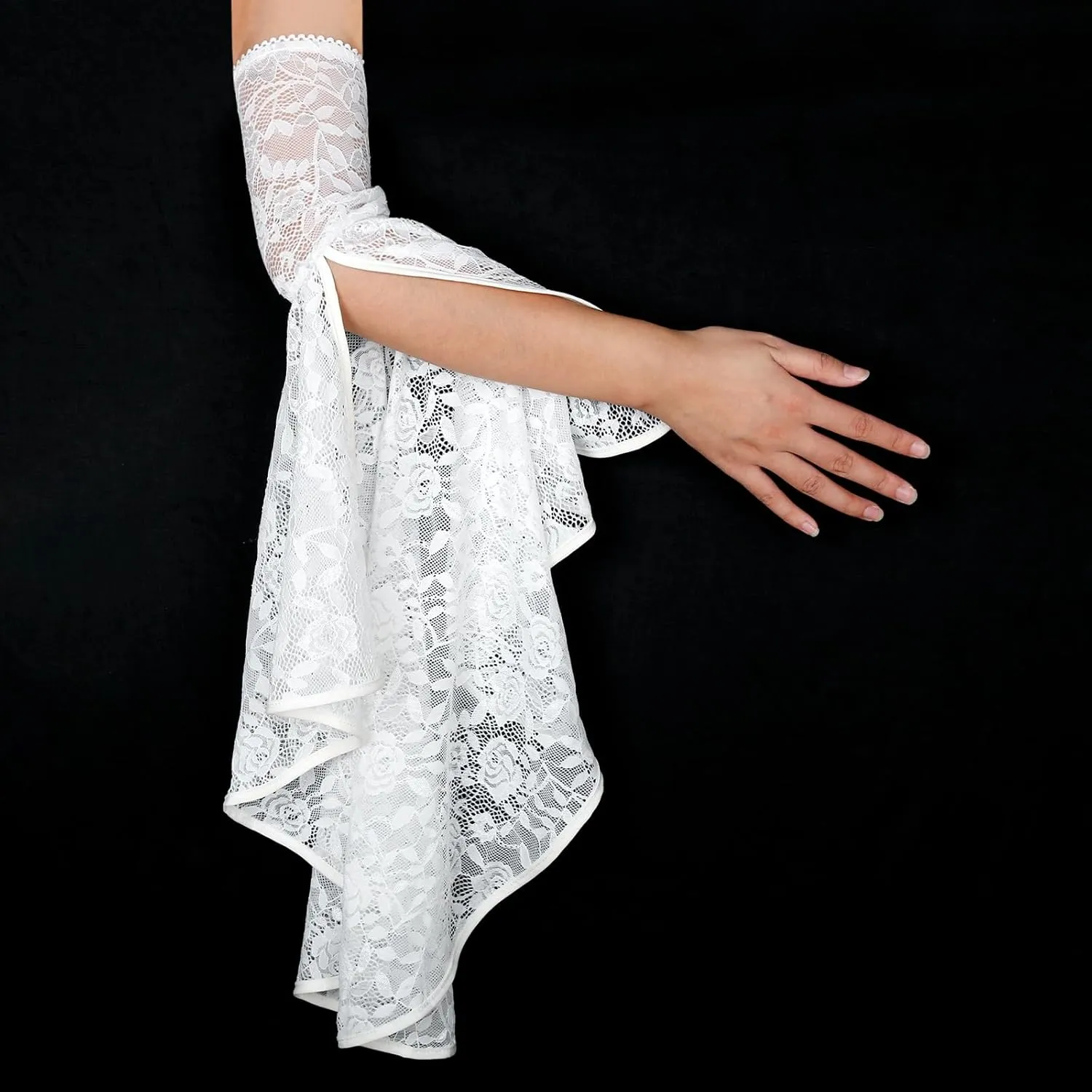 L'VOW 1 Pair Gothic Black Lace Sleeves Witch Gloves Victorian Lace Arm Sleeve Women Vampire Accessory