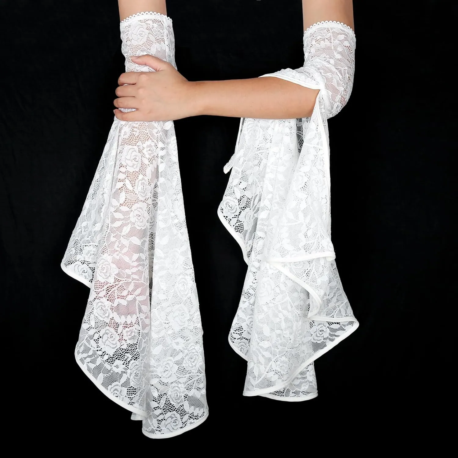 L'VOW 1 Pair Gothic Black Lace Sleeves Witch Gloves Victorian Lace Arm Sleeve Women Vampire Accessory