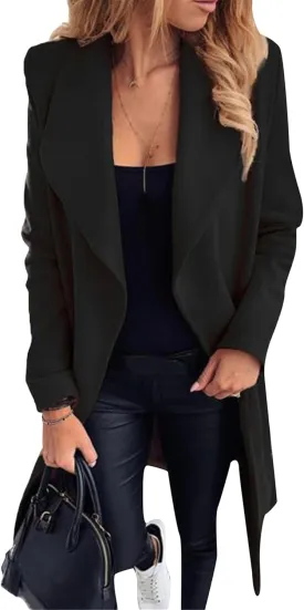 MAYRAIN Womens Wide Lapel Fashion Trench Coat Solid Color Belted Jackets Wool Blend Wrap Long Winter Coats