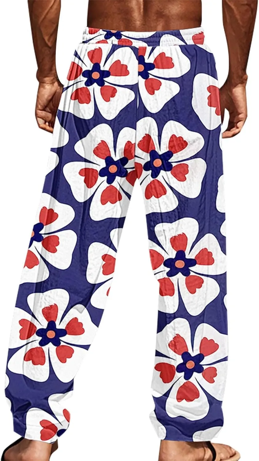 Men's Hawaiian Pineapple Leaf Graphic Sweatpants Beach Vacation Lounge Pants Tropical Relaxed Fit Soft Breathable Drawstring