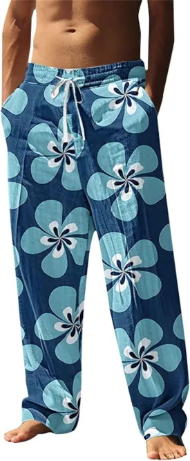 Men's Hawaiian Pineapple Leaf Graphic Sweatpants Beach Vacation Lounge Pants Tropical Relaxed Fit Soft Breathable Drawstring