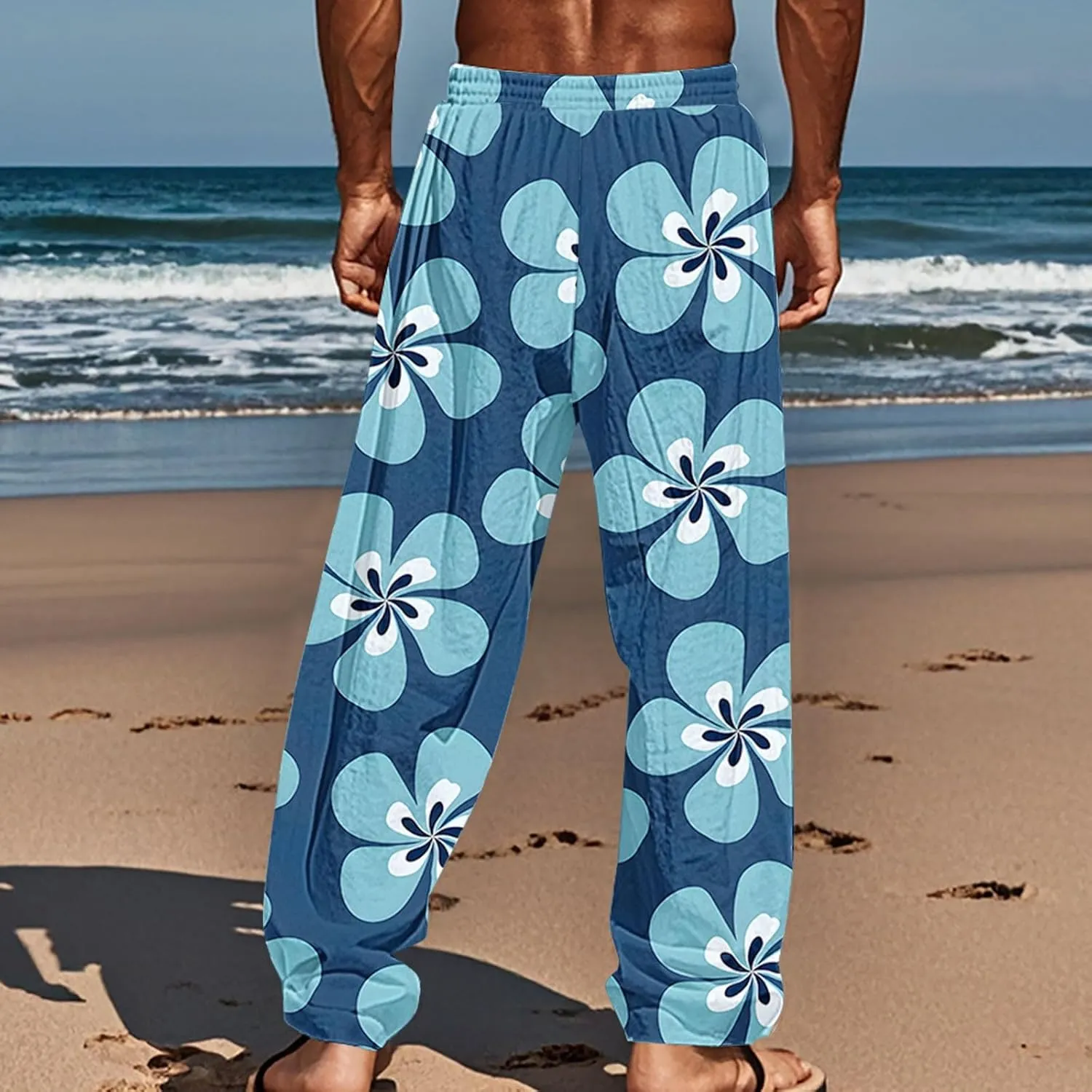 Men's Hawaiian Pineapple Leaf Graphic Sweatpants Beach Vacation Lounge Pants Tropical Relaxed Fit Soft Breathable Drawstring