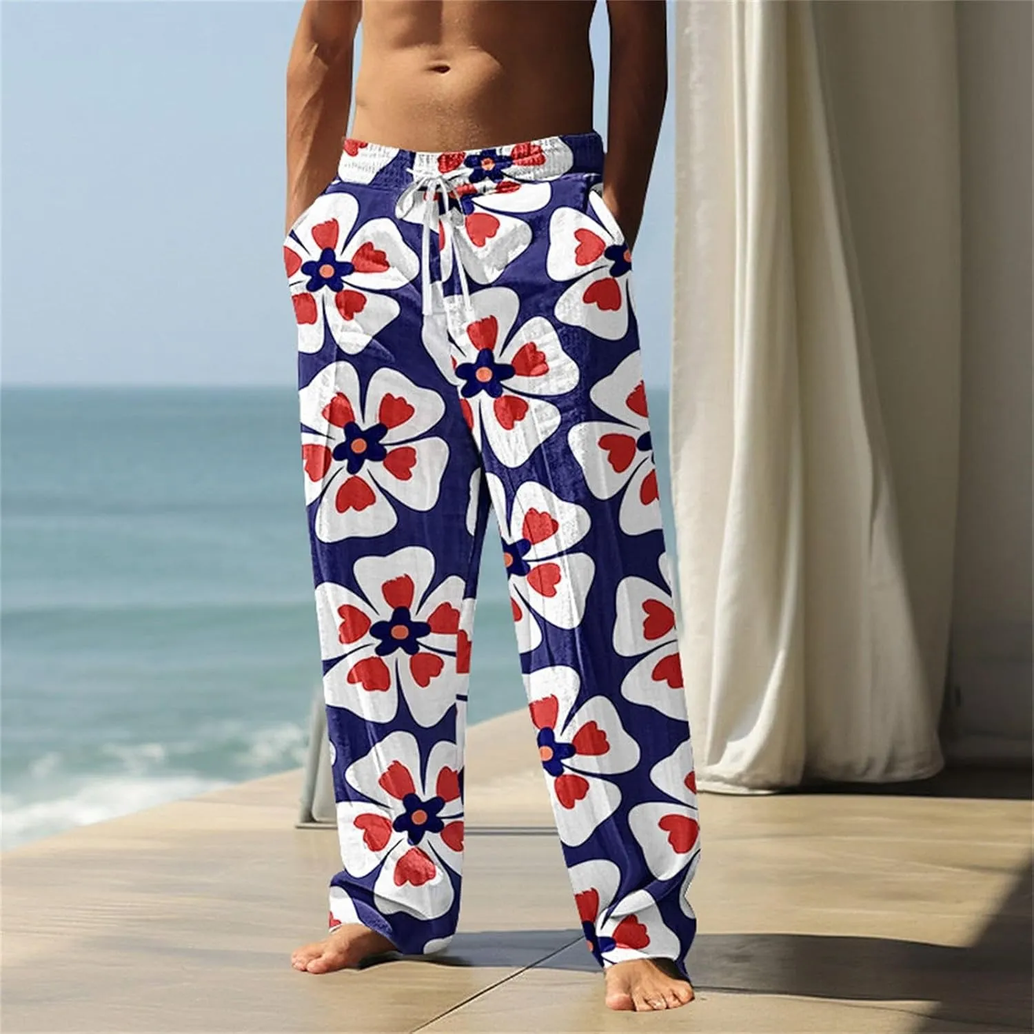 Men's Hawaiian Pineapple Leaf Graphic Sweatpants Beach Vacation Lounge Pants Tropical Relaxed Fit Soft Breathable Drawstring