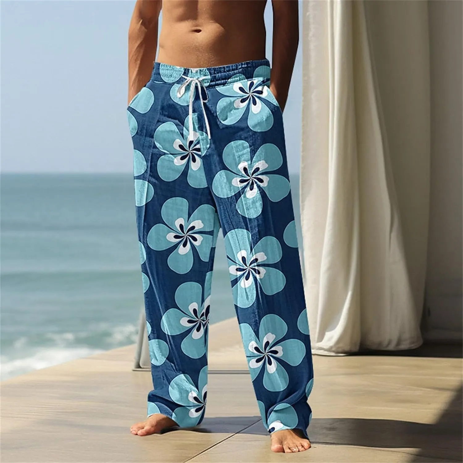 Men's Hawaiian Pineapple Leaf Graphic Sweatpants Beach Vacation Lounge Pants Tropical Relaxed Fit Soft Breathable Drawstring