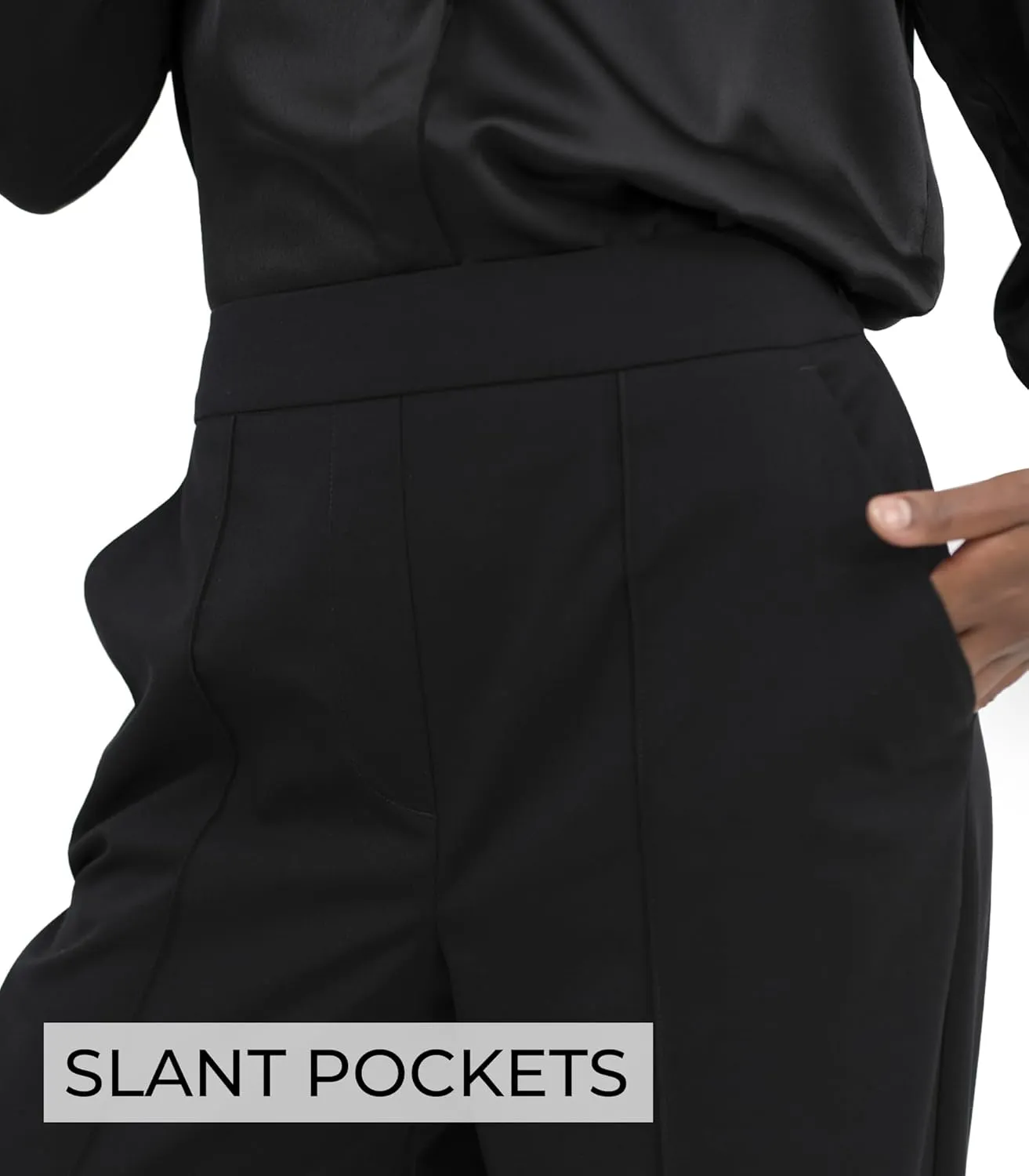 Off-White & Black Wide Leg Tuytsi Pants, Business Casual Trousers for Women