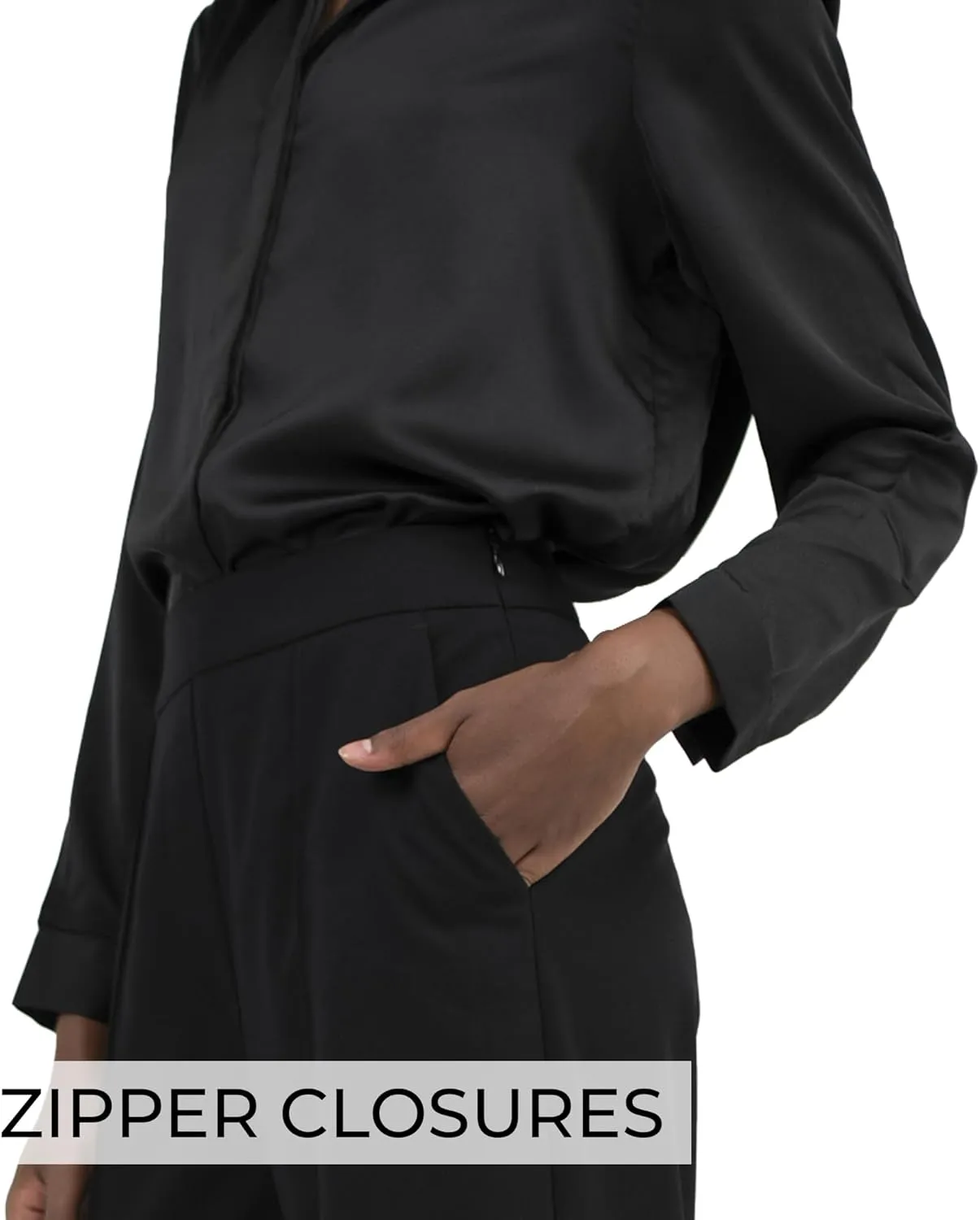 Off-White & Black Wide Leg Tuytsi Pants, Business Casual Trousers for Women
