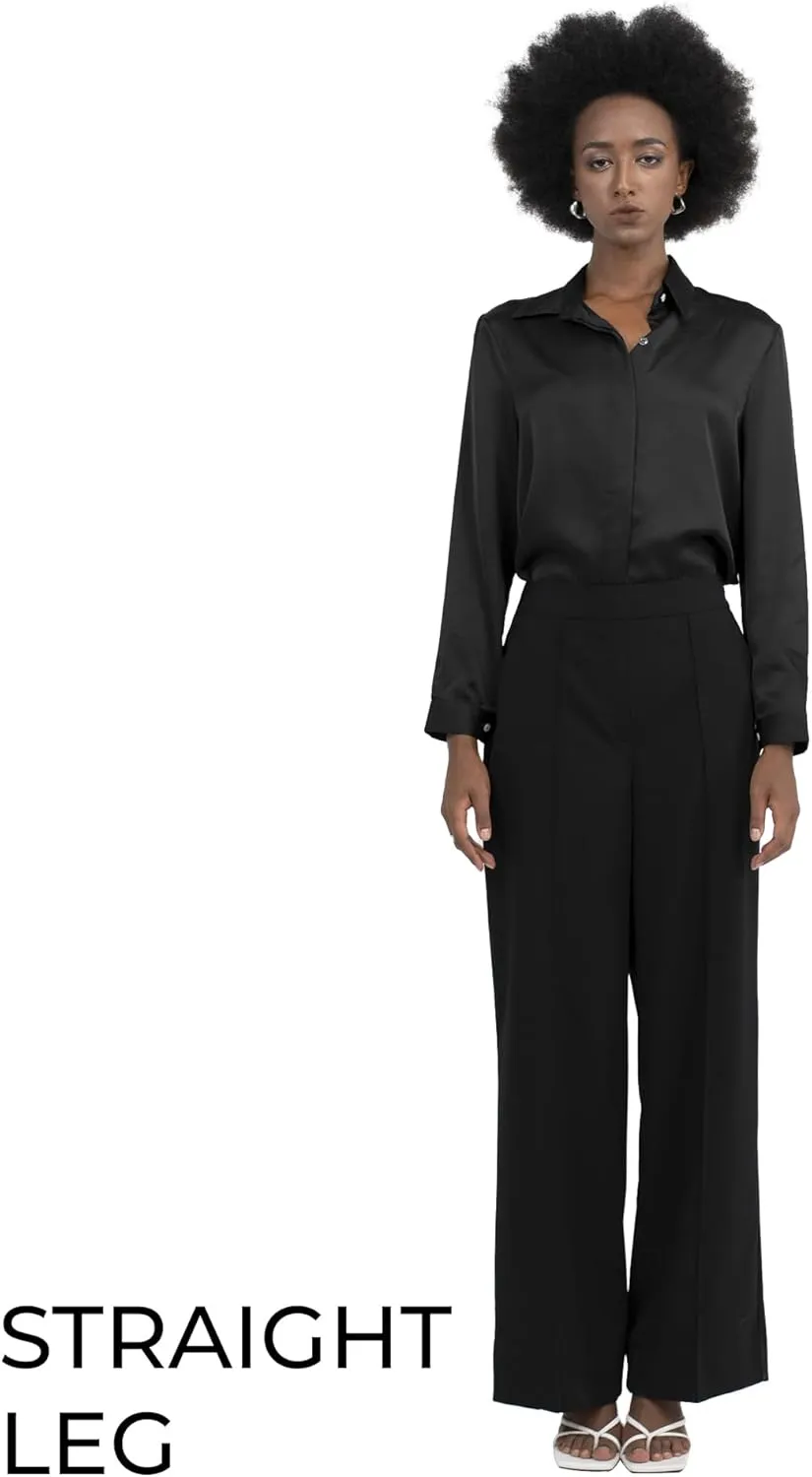 Off-White & Black Wide Leg Tuytsi Pants, Business Casual Trousers for Women