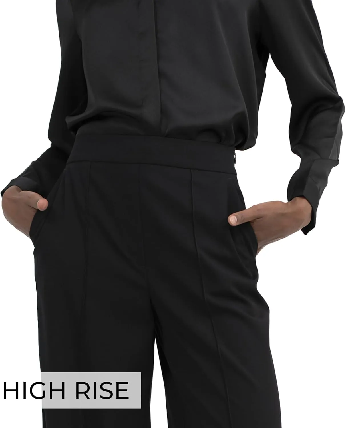 Off-White & Black Wide Leg Tuytsi Pants, Business Casual Trousers for Women