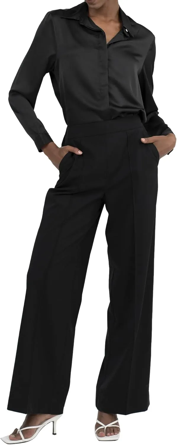 Off-White & Black Wide Leg Tuytsi Pants, Business Casual Trousers for Women