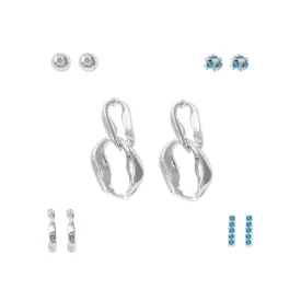 Silver Link & Blue Topaz Earring Set