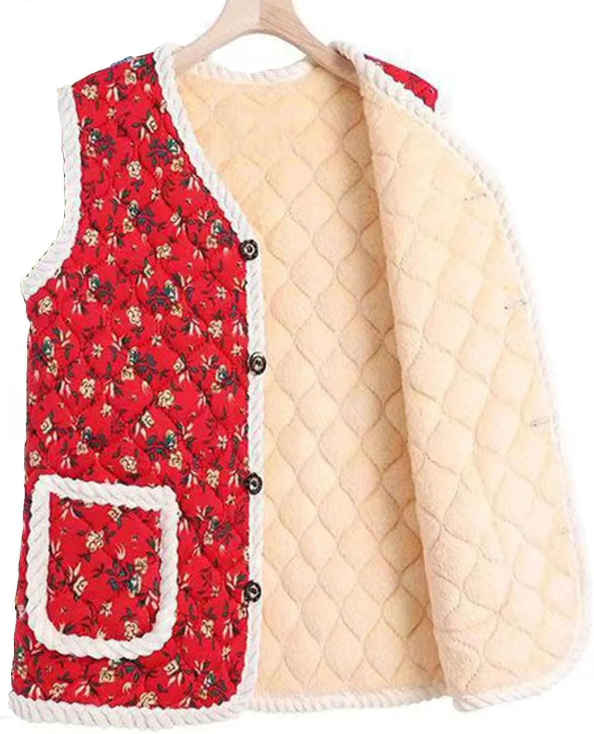 Sinzelimin Women's Waistcoat Cotton Jackets Fashion Printed Button up Sleeveless Fleece Lined Vest Outwear Coat with Pocket