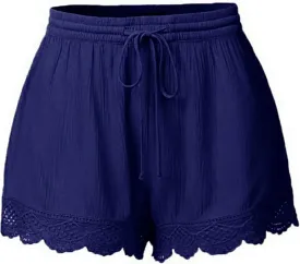 Summer Shorts for Women 2024 Trendy Causal Loose Pleated High Waisted Shorts Beach Lace Lounge Short Pants Plus Size