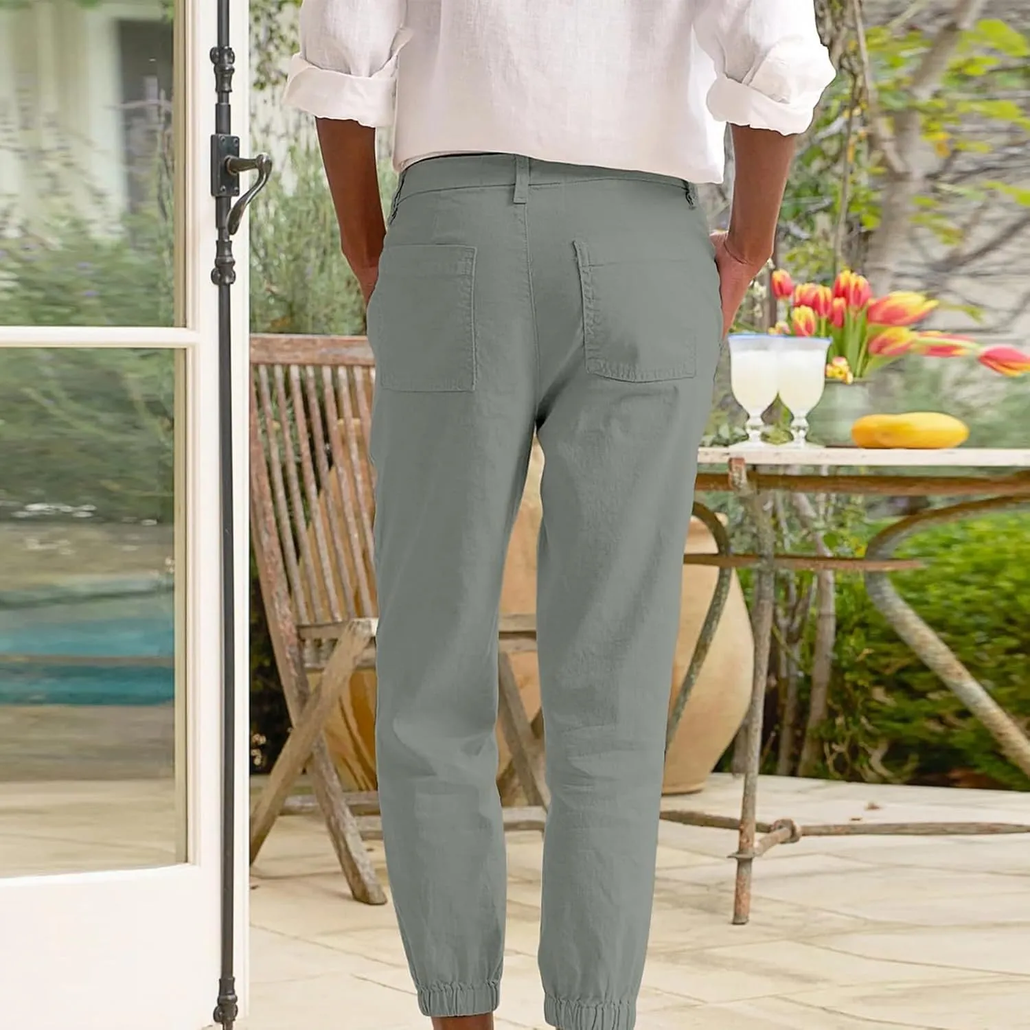 Trendy Jogger Pant for Women Elastic Waist Office Work Travel Party Trouser Daily Regular Slim Fit Cuffed Casual Pant
