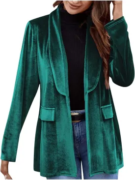 Velvet Blazer Jackets for Women Fashion Casual Open Front Long Sleeve Soft Cardigan Lapel Collar Suits Work Outfits