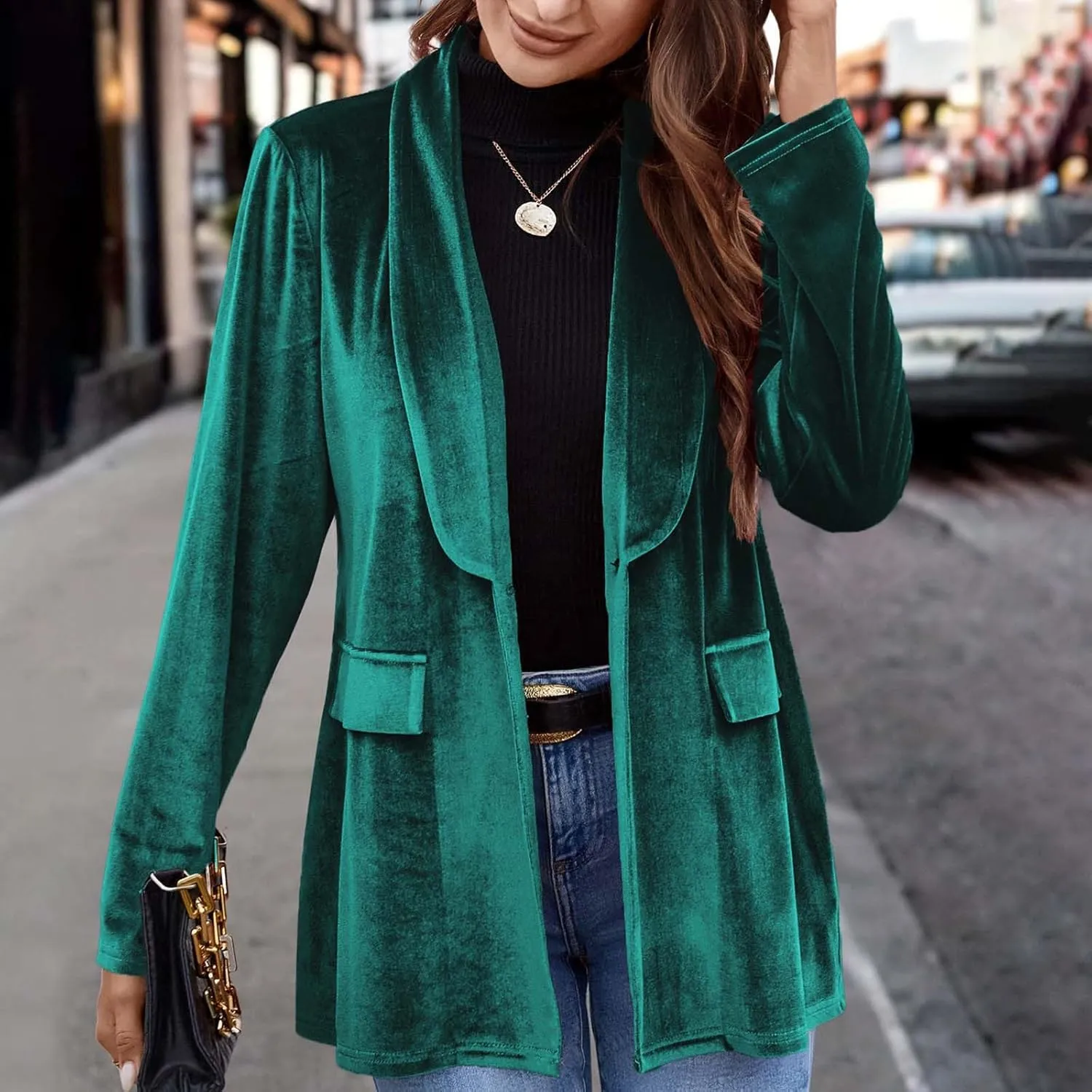 Velvet Blazer Jackets for Women Fashion Casual Open Front Long Sleeve Soft Cardigan Lapel Collar Suits Work Outfits