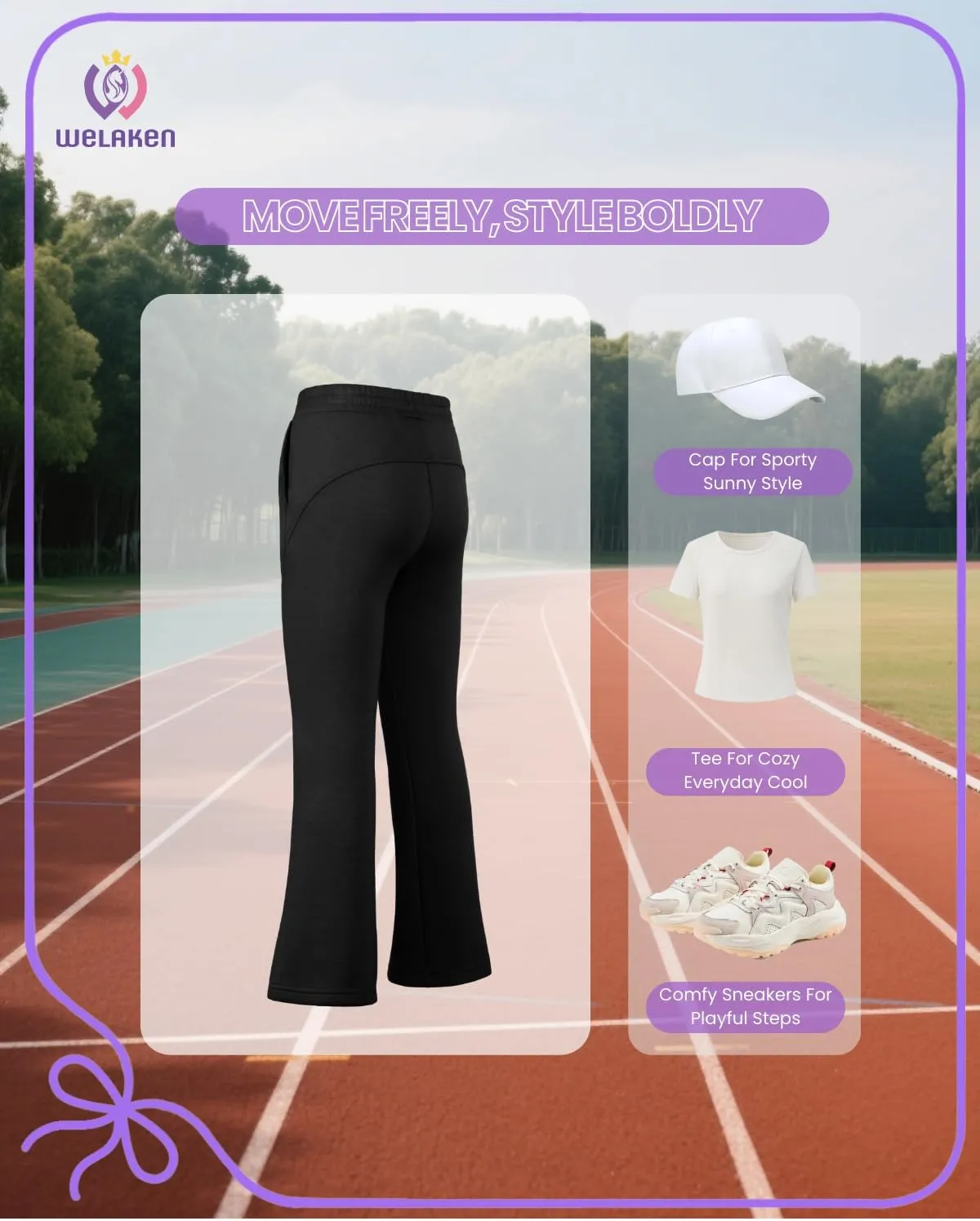 WELAKEN Girls Sweatpants for Casual & Athletic - Kids Flared Pants Bell-Bottom Trousers with Pockets