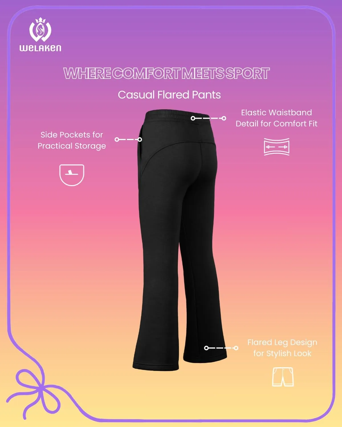 WELAKEN Girls Sweatpants for Casual & Athletic - Kids Flared Pants Bell-Bottom Trousers with Pockets