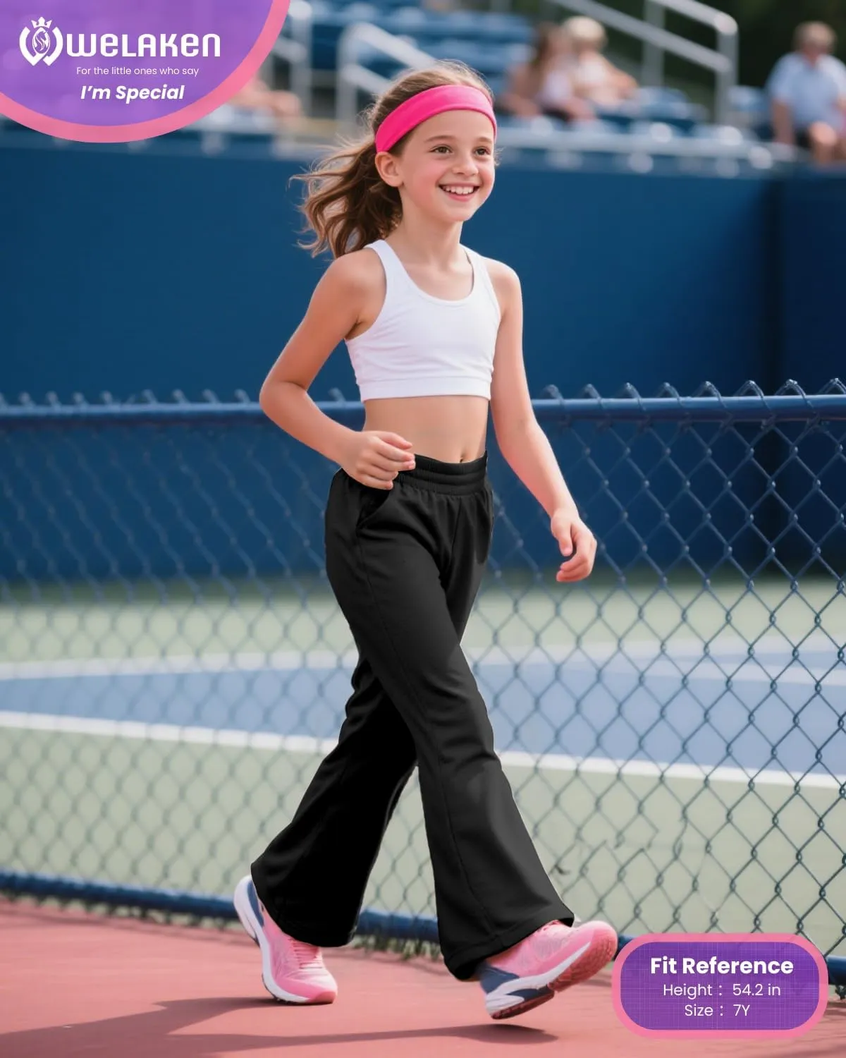 WELAKEN Girls Sweatpants for Casual & Athletic - Kids Flared Pants Bell-Bottom Trousers with Pockets