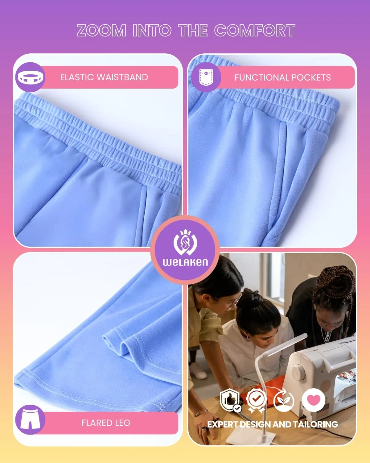 WELAKEN Girls Sweatpants for Casual & Athletic - Kids Flared Pants Bell-Bottom Trousers with Pockets