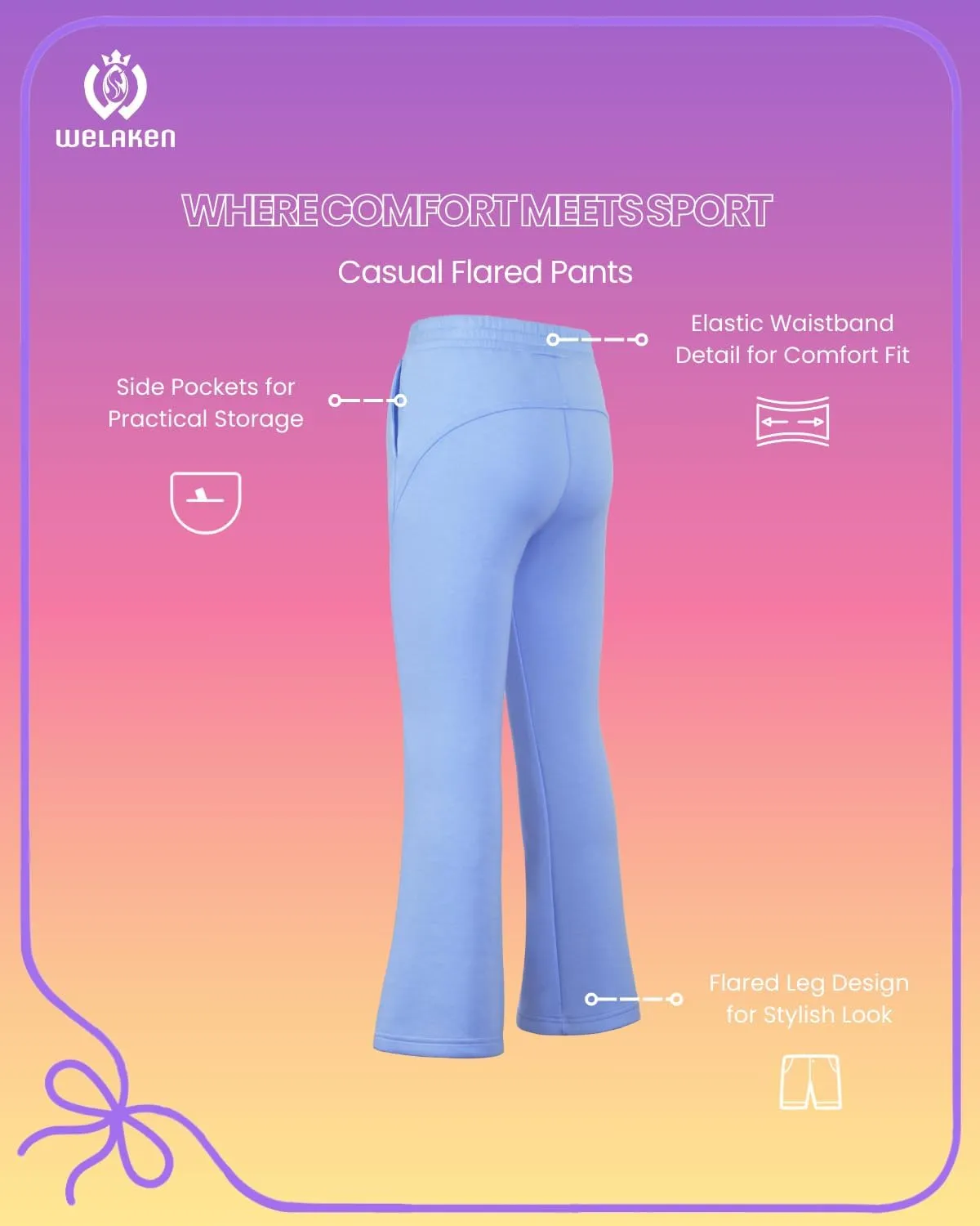 WELAKEN Girls Sweatpants for Casual & Athletic - Kids Flared Pants Bell-Bottom Trousers with Pockets