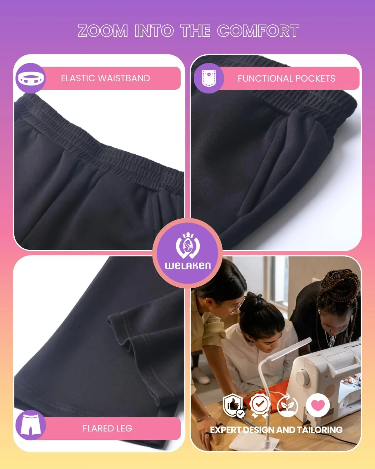 WELAKEN Girls Sweatpants for Casual & Athletic - Kids Flared Pants Bell-Bottom Trousers with Pockets