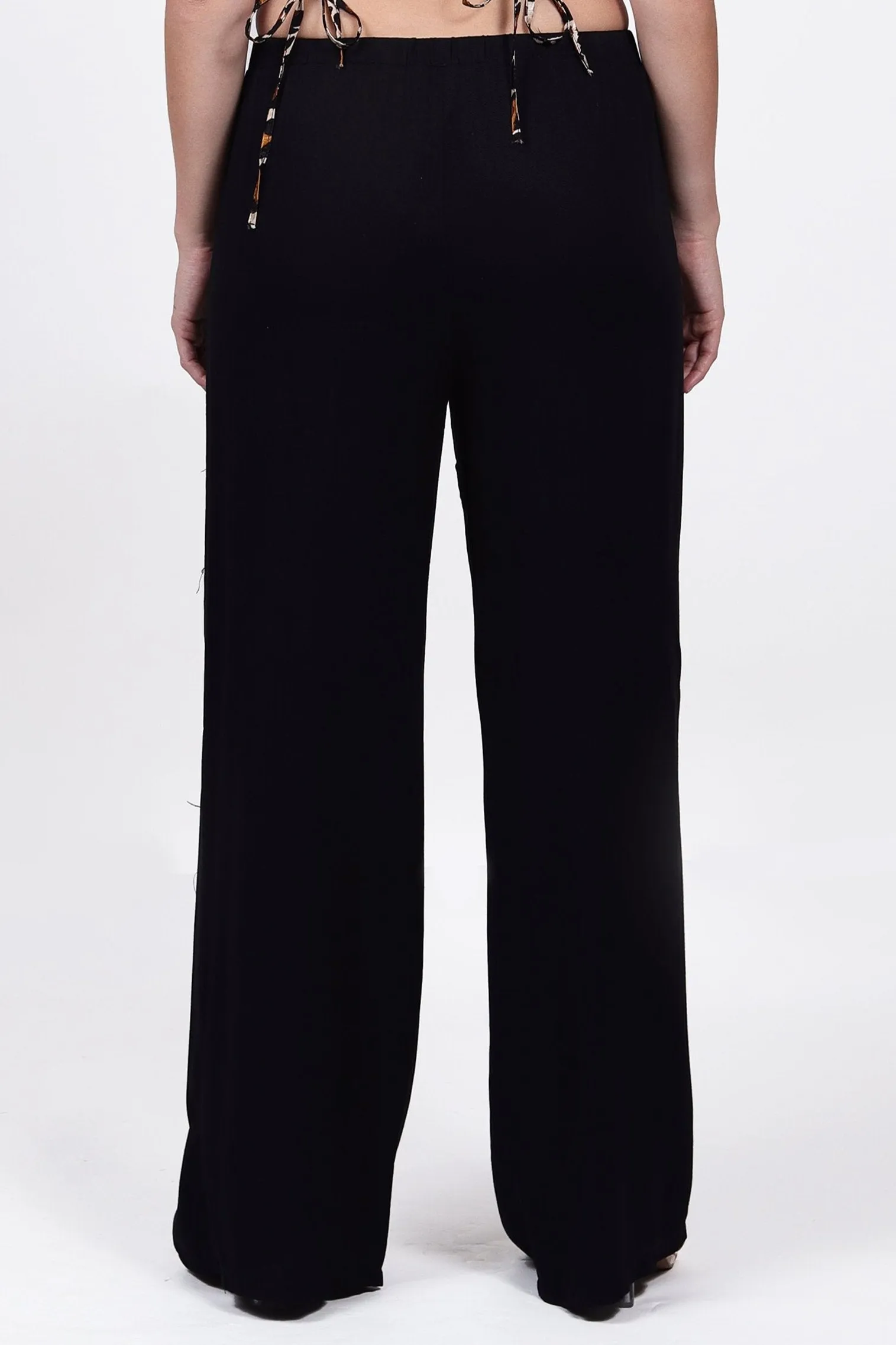 Wide Leg Elasticated Flared Trousers in Black with pockets | Angie