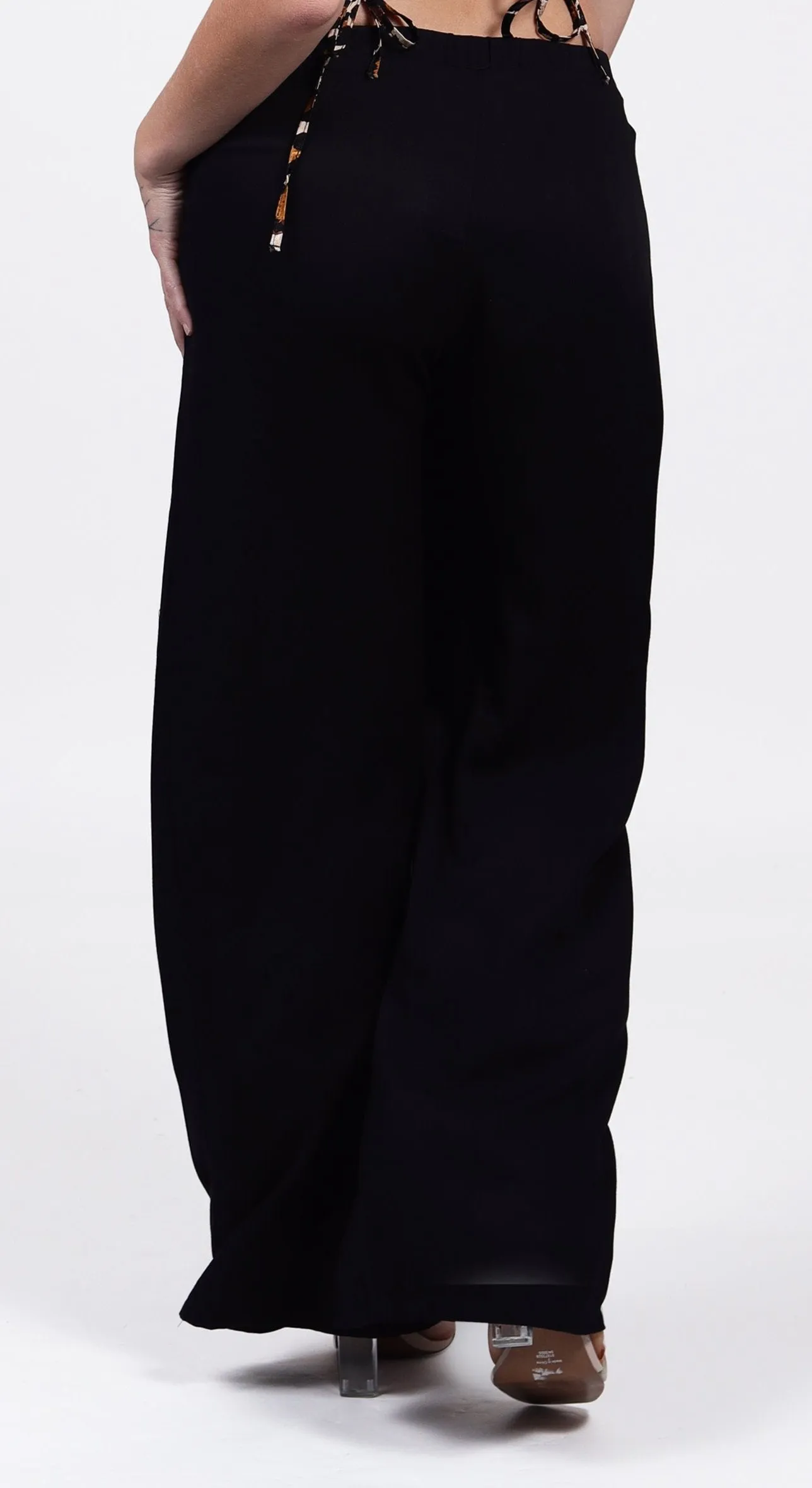 Wide Leg Elasticated Flared Trousers in Black with pockets | Angie