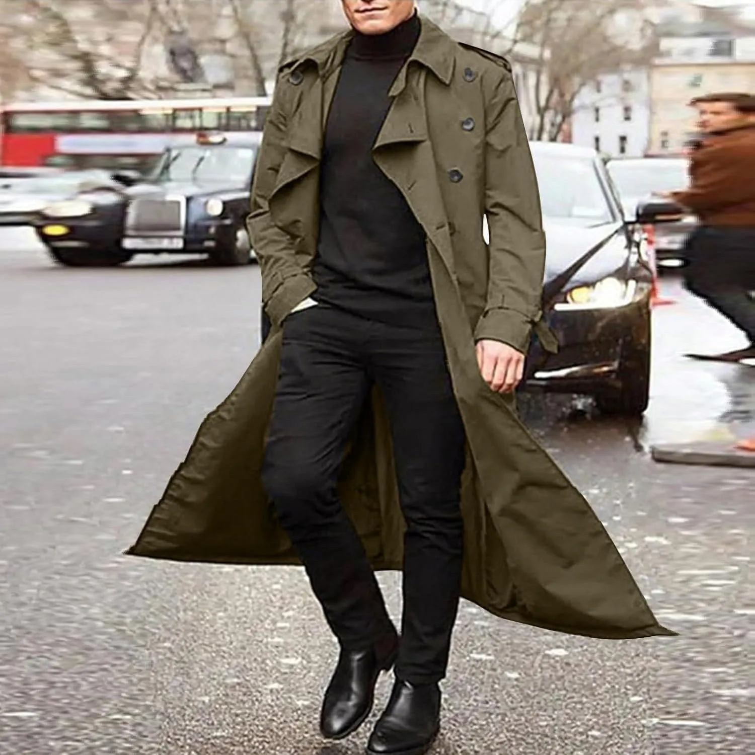 Windbreaker Jackets for Men Classic Loose Long Casual Trendy Solid Jacket