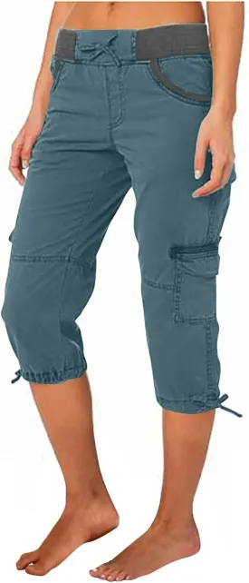 Women Capri Pants for Summer 2024 Casual Cotton Linen Plus Size Capris Lightweight Cropped Cargo Pants with Pockets