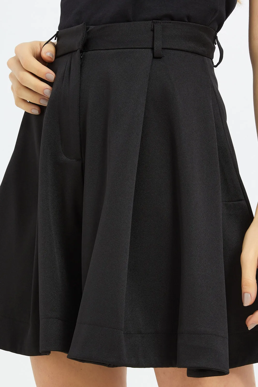 Women Wide Leg Black Short