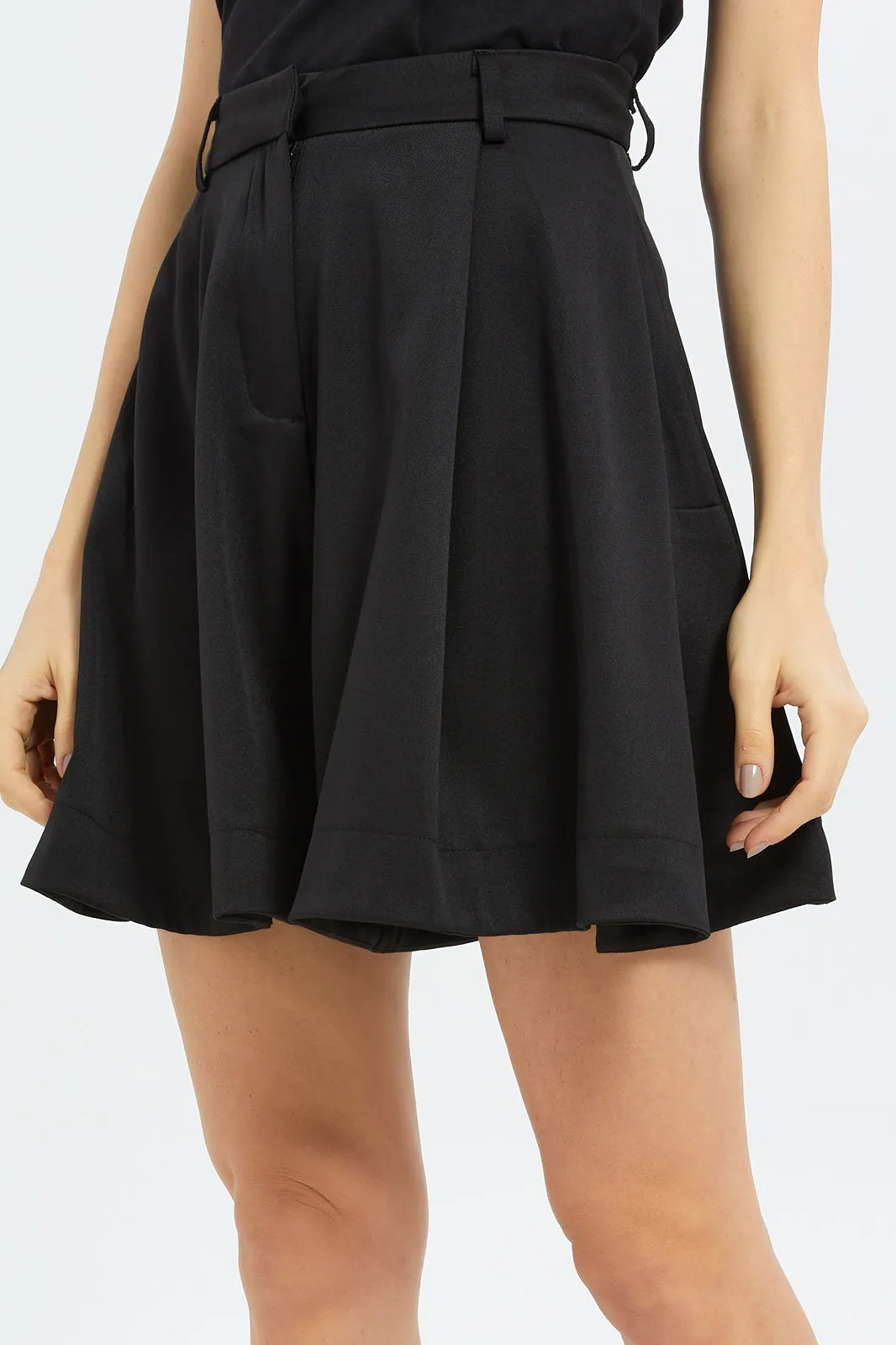 Women Wide Leg Black Short