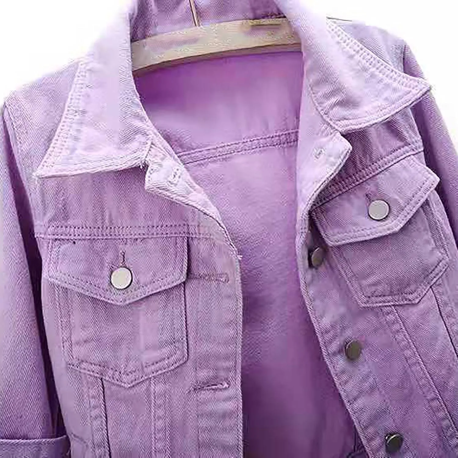 Womens 3/4 Sleeve Colored Cropped Denim Jacket Trendy Light Wash Short Jean Jacket Trucker Coat