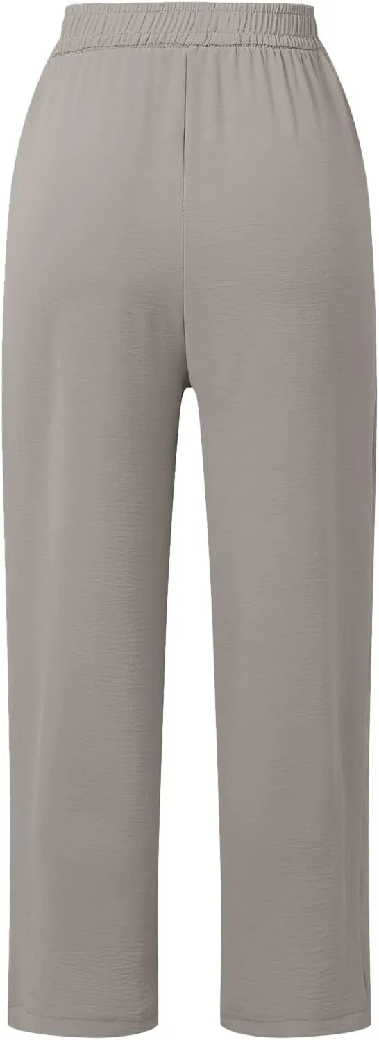 Women's High Waisted Wide Leg Casual Pants Elastic Waist Flowy Loose Trousers Pure Color Comfortable Vacation