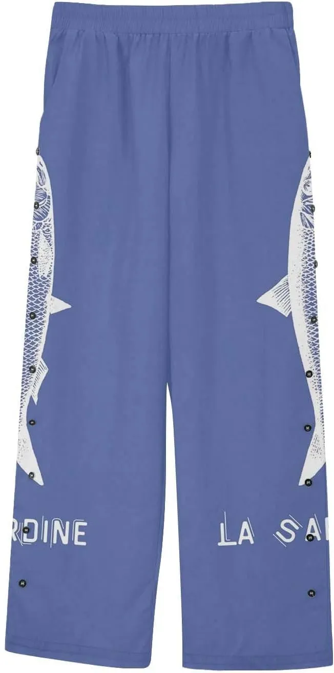 Women's Linen Capri Pants Striped Elastic Waistband High Waistband Pocket Pants Side Nine Lightweight Loose Trousers