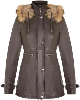 Women's Warm Leather Jacket Detachable Hooded Parker Trench Coat