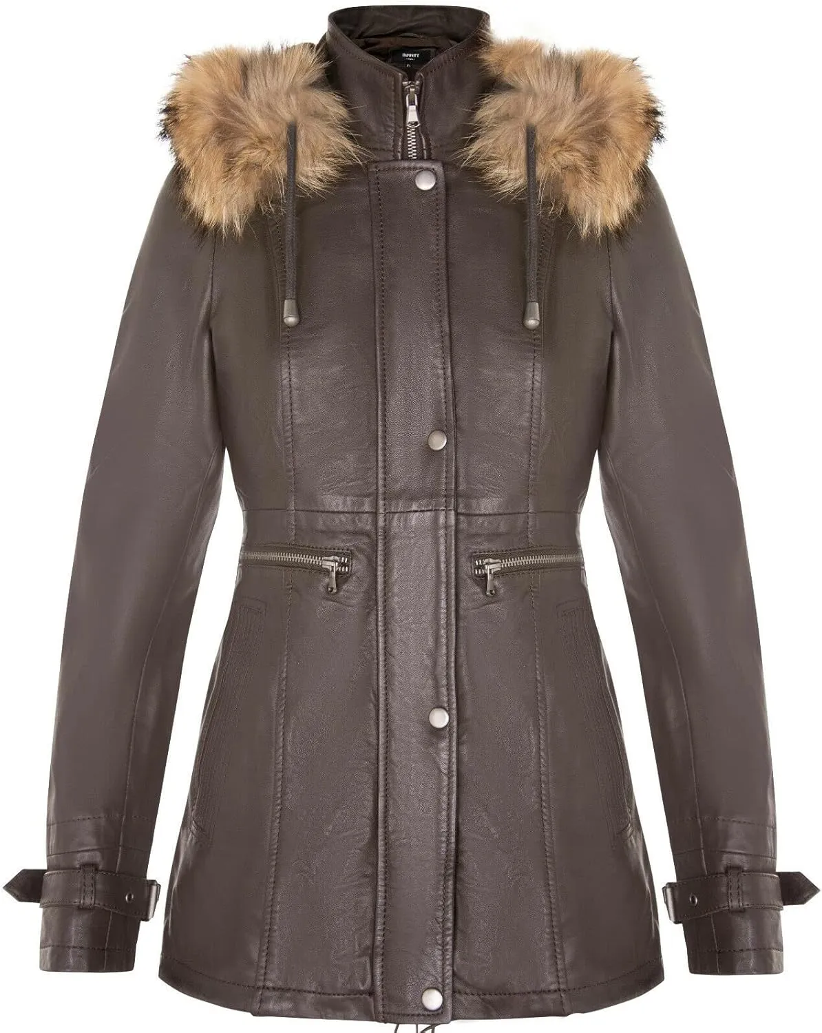 Women's Warm Leather Jacket Detachable Hooded Parker Trench Coat